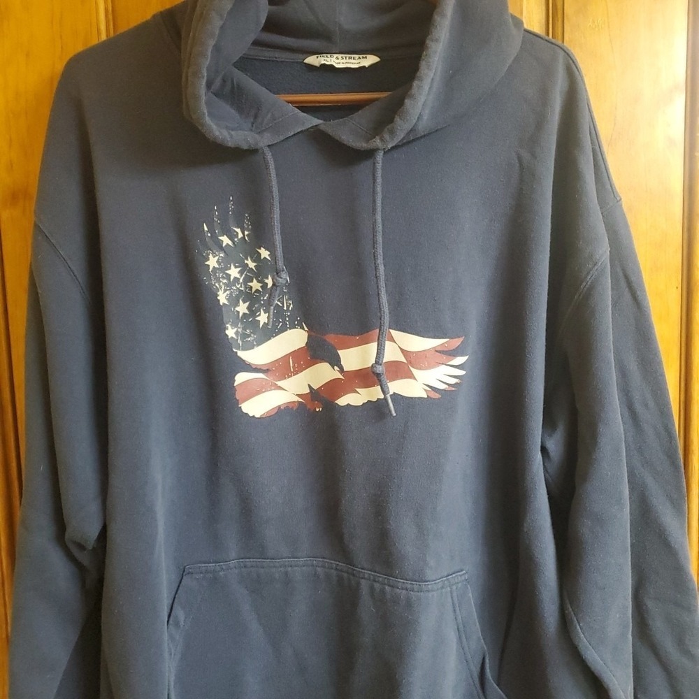 Field & Stream Men's Hoodie Navy Blue American Flag Eagle Graphic Sz XL